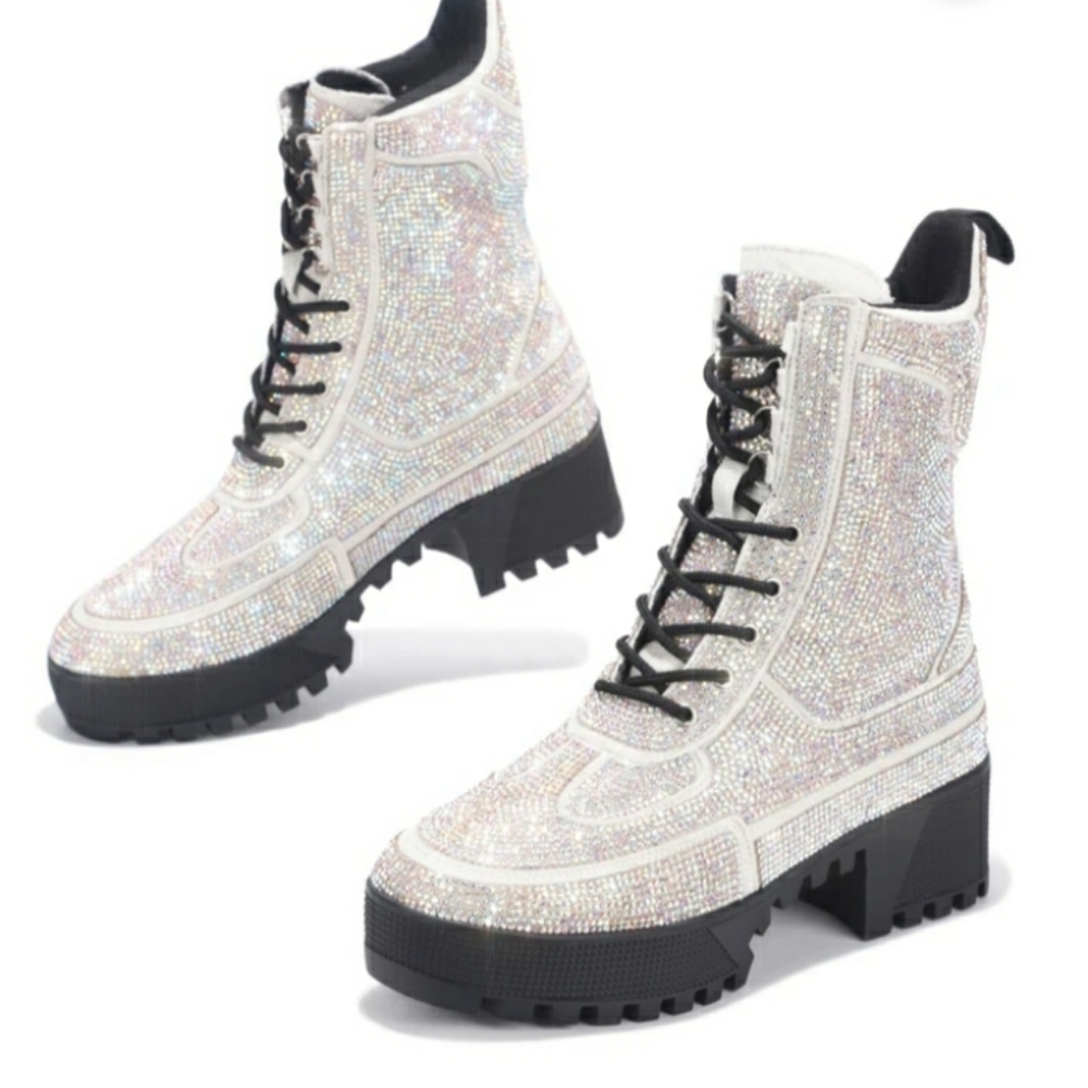New Cape Robin Rhinestone Combat Boots